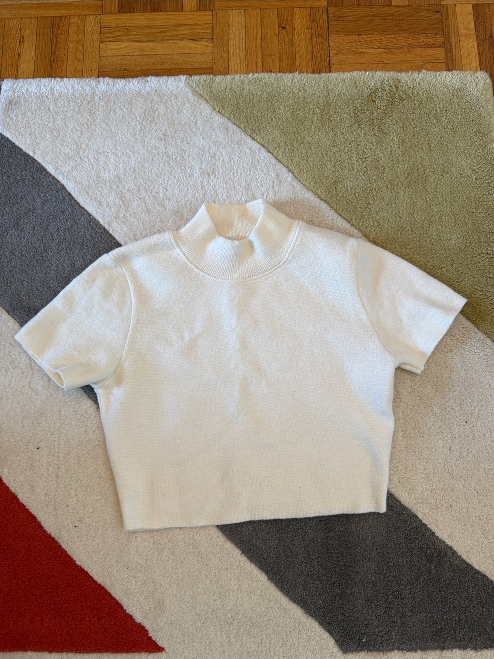 White Mock Neck Short-Sleeve Sweater Top